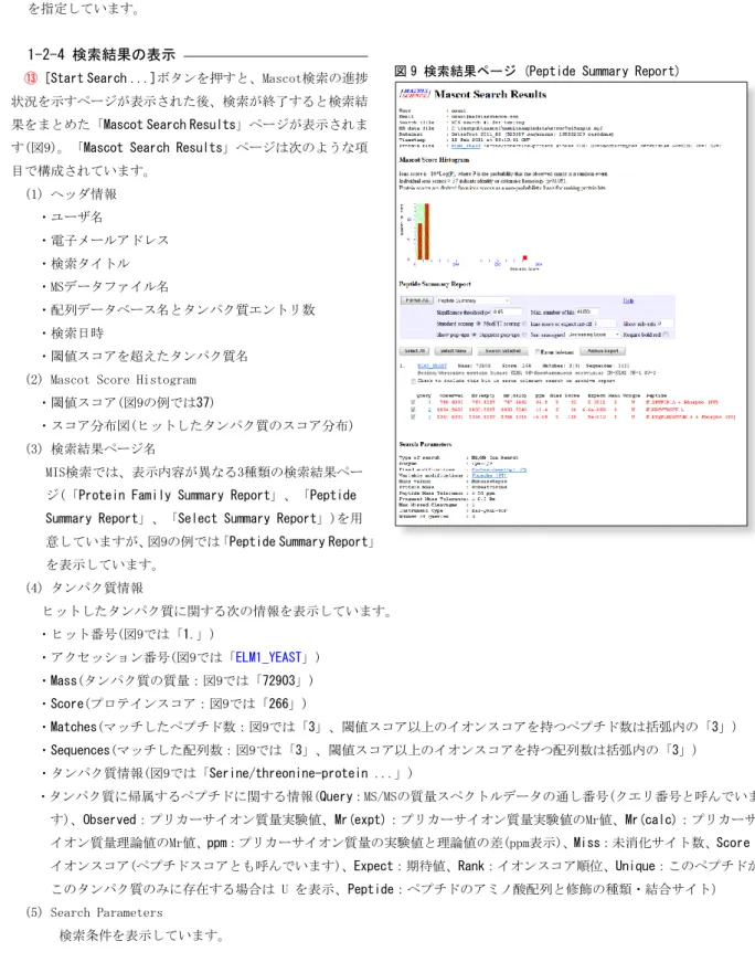 図 9 検索結果ページ (Peptide Summary Report) 
