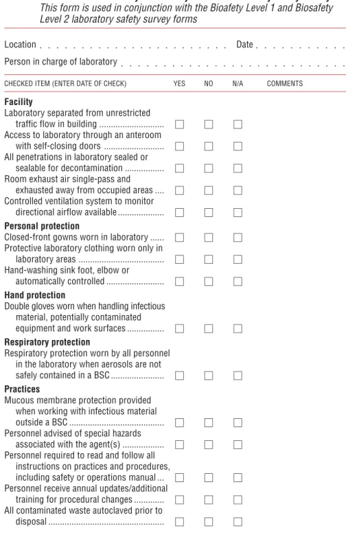 Table 7. Containment laboratory – Biosafety Level 3: laboratory safety survey.