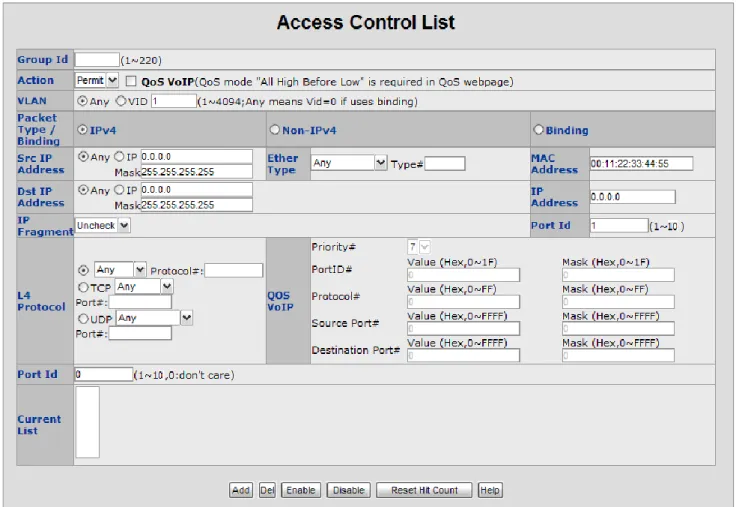 図 4-11-1:アクセス制御リスト (ACL) Web ページ画面 