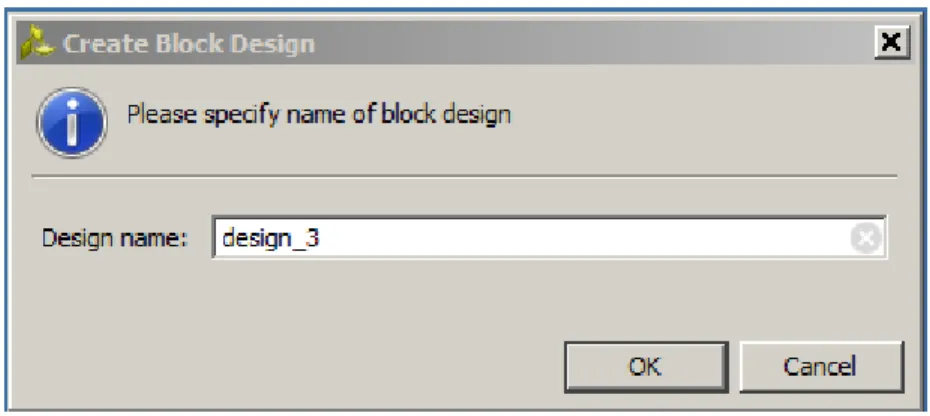 図 2: [Create Block Design] ダイアログ ボックス  次の図のような  [Block Design]  ウィンドウが表示されます。   