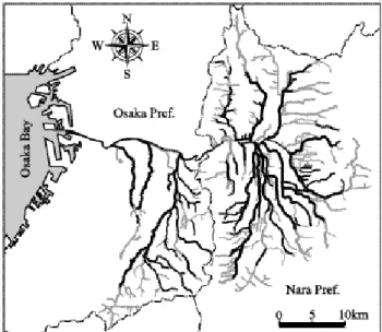 Fig. 1.  Study area in Yamagogawa River system. Bold lines indicate studied river area