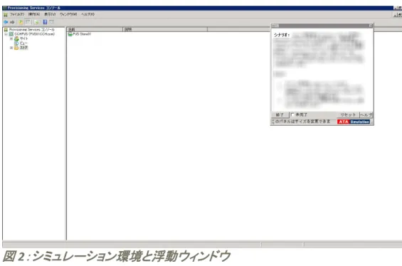 図 2 は、シミュレーション環境と浮動ウィンドウの例です。