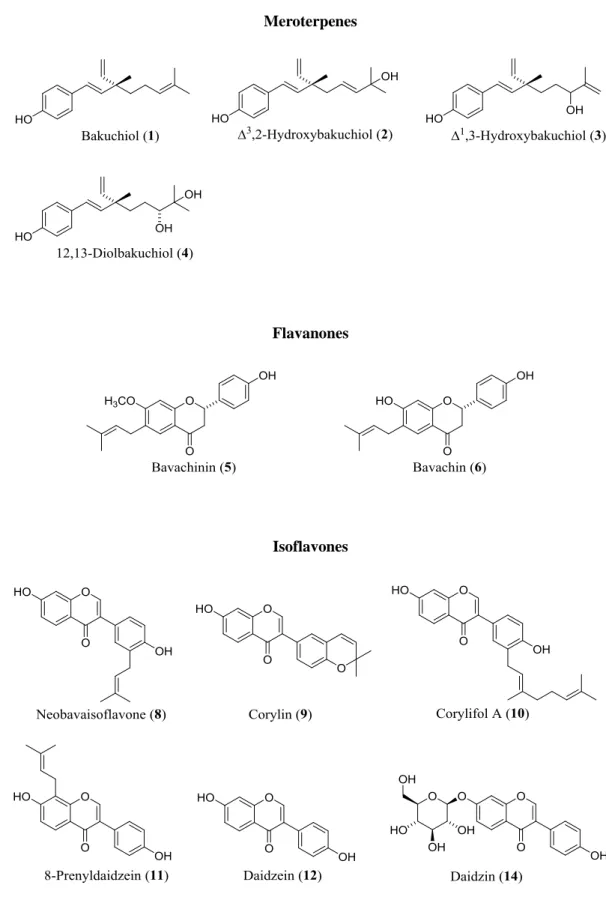 Fig. 1 Structures of known compounds isolated from fruits of P. corylifolia fruits. 