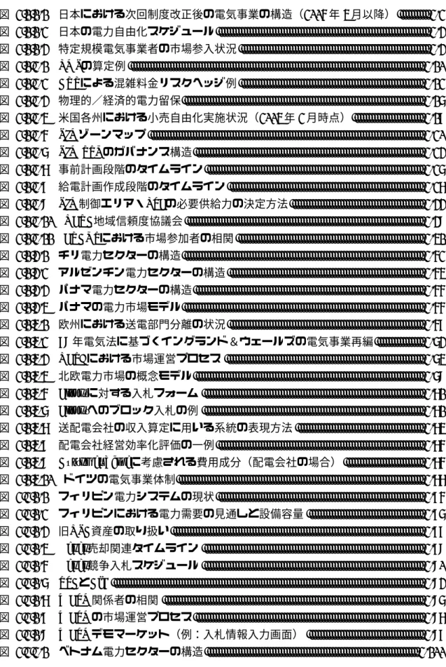 図  表  目  次  図 2.1.1-1  日本における次回制度改正後の電気事業の構造（2005 年 4 月以降）........... 2-2  図 2.1.1-2  日本の電力自由化スケジュール..........................................................................