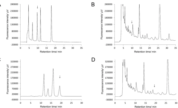 Fig. 1      Chromatograms of standard solutions and sample solutions of corn silage (blank)    (LC conditions are shown in Tables 2 and 3
