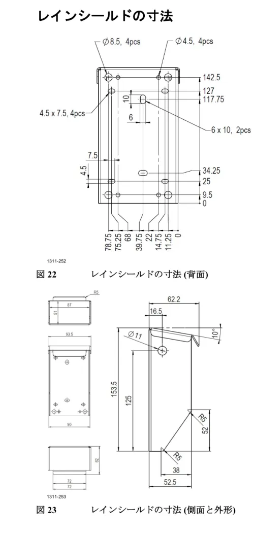 図  22  レインシールドの寸法  ( 背面 ) 