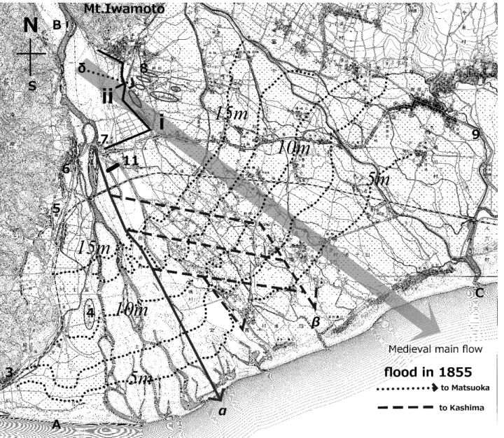 Fig. 3. Flow paths of the Fuji River after the 1854 Ansei Tokai Earthquake. 