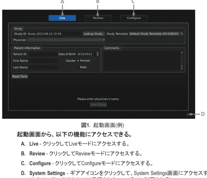 図 1.  起動画面 ( 例 ) 起動画面から、以下の機能にアクセスできる。