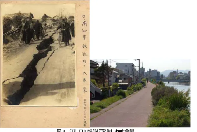 Fig. 4 Photo of large cracks that appeared in a levee after the 1946 Showa-Nankai Earthquake 