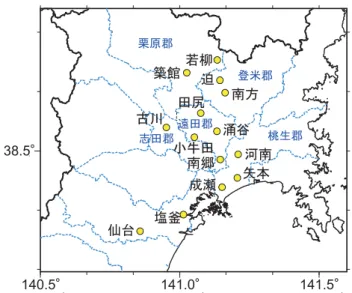 Fig. 1 Map showing damage area during the Northern Miyagi  earthquakes. Broken lines show borders of county in 1900