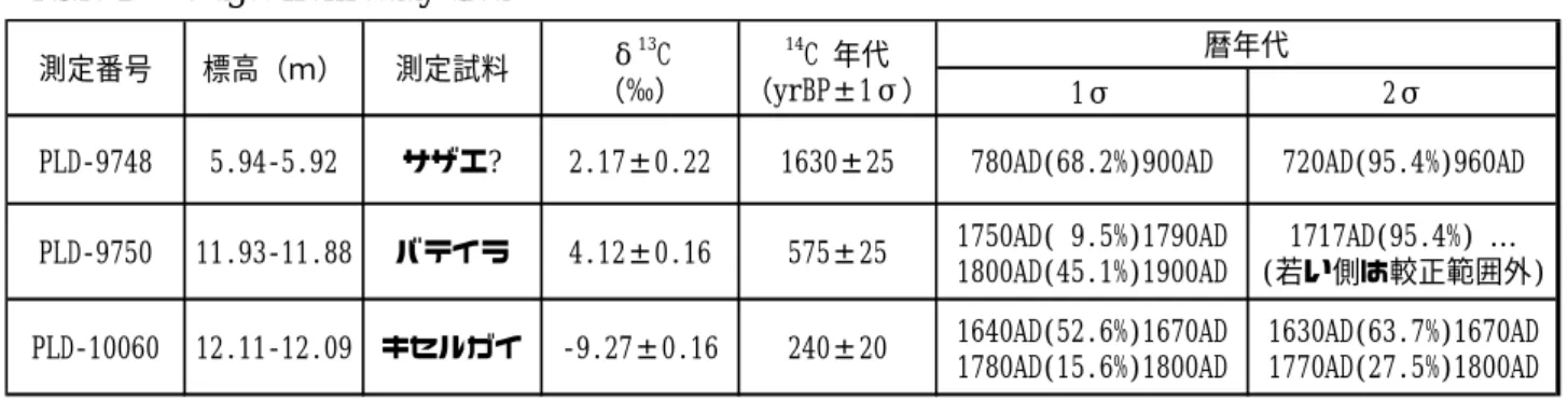 Table 1   14 C ages from study area. 
