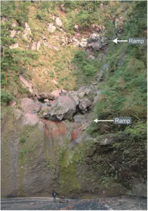 Fig. 6. Photograph of a welded Take pyroclastic flow deposit showing secondary flowage at near the altitude of 500 m at locality of T15.