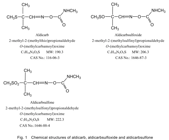 Fig. 1  Chemical structures of aldicarb, aldicarbsulfoxide and aldicarbsulfone 
