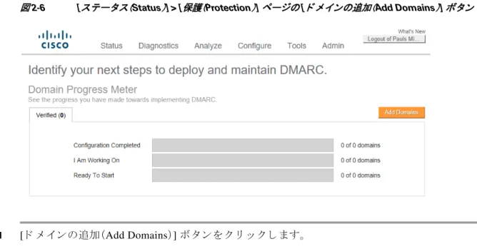 図 2-6 [ ステー タ ス（ Status ） ] > [ 保護（ Protection ） ]  ページの  [ ド メ イ ンの追加（ Add Domains ） ]  ボ タ ン