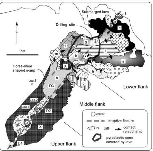 Fig. 10. Distribution of individual units of lava, pyroclastic cones and craters in the An-ei NE