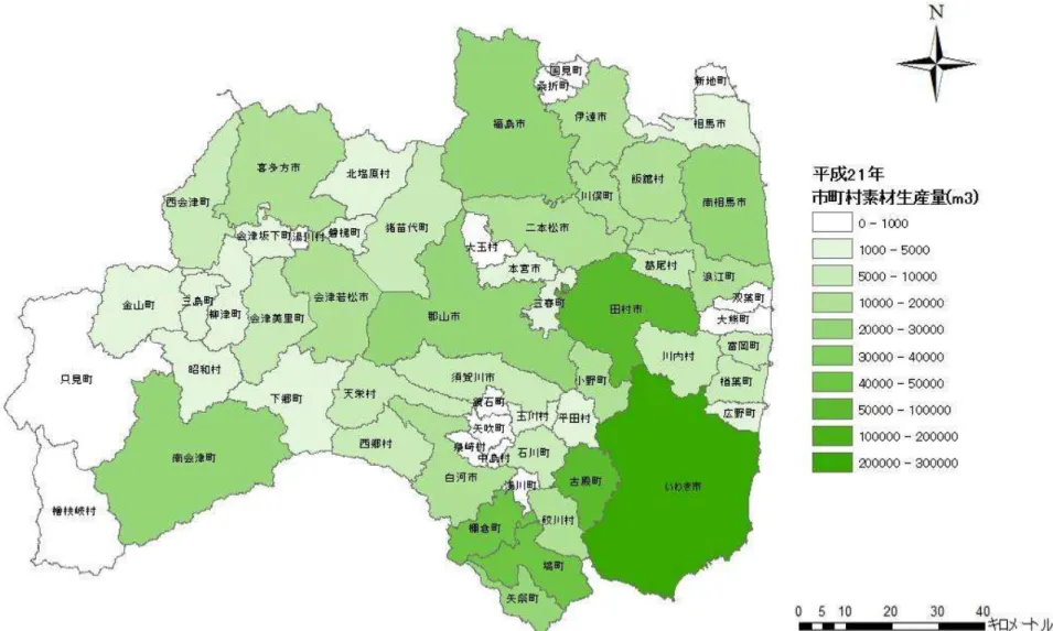 図 2-4  市町村別の素材生産量 