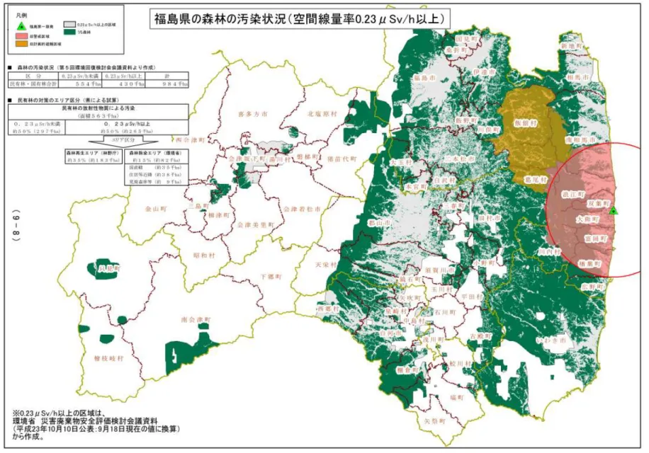 図 3-11  福島県の森林の汚染状況 