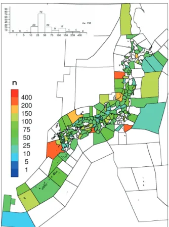 Fig. 8-2 Median numbers of aftershocks of M3.0 or  larger in the ten-day simulation. 