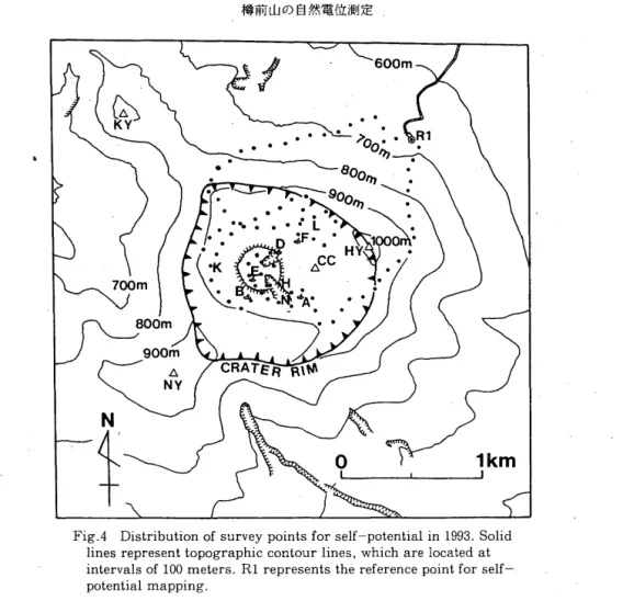 Fig . 4   D i s t r i b u t i o n  o f  survey p o i n t s  f o r  s e l f ‑ p o t e n t i a l  i n  1 9 9 3 