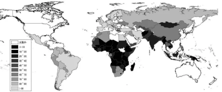 図 4 2012年の敷地内までの水道配管利用割合 [ ％ ] の推算結果