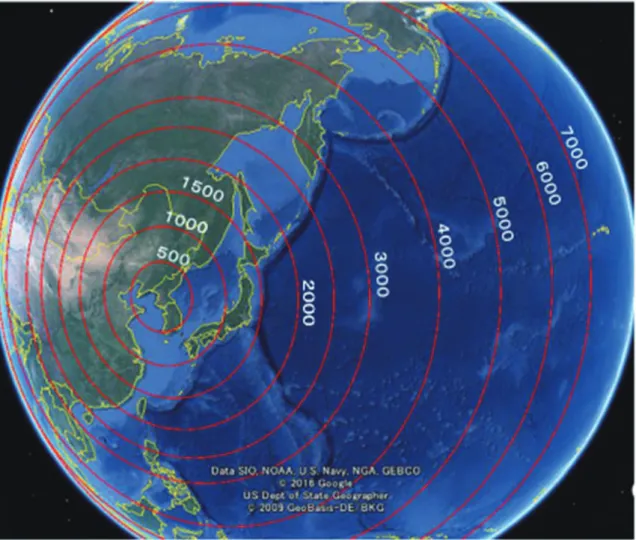 図  平壌か からの距離（単位 km）