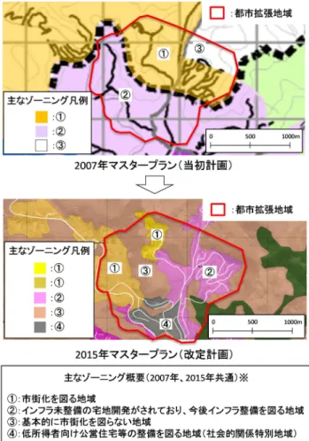 図 5  ノバフリブルゴ市都市拡張地域におけるゾーニング  の見直し案（ 28 ） 29) に筆者加筆） 