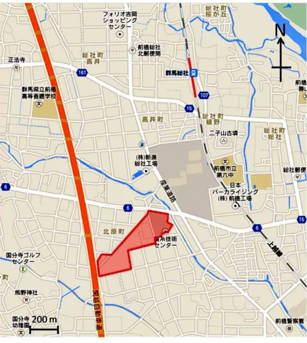 図 1 ．群馬県蚕糸技術センターの隔離飼育区画周辺の地形図（ Google マップより）