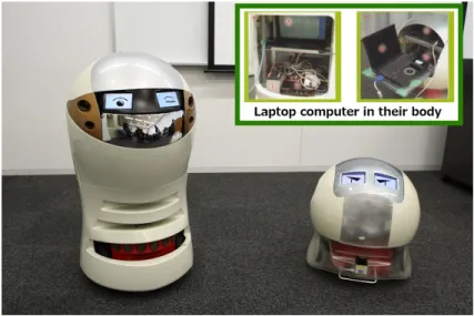 図 3: 漫才ロボットあいちゃん（左）とゴン太（右） 図 4: 感情に合わせたロボットの表情 ため，モーターでの回転動作でツッコミの動作を表現する．目の表情は， 2 つの有機 EL ディス プレイに図 4 のような画像を移すことで表現する．画像の種類は 50 種類あり，台本に合わせた 様々な感情を表現することが可能である． 4 漫才台本自動生成 漫才台本自動生成にあたり，台本をある程度形式化する必要がある．本論文では灘本ら [22] が提案した漫才台本自動生成の枠組みを使用し，漫才台本をつかみ，本ネタ，オチ
