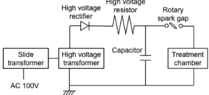 図 2　電極構造の模式図（ a）と PEF 処理時の写真（ b ）
