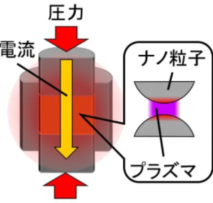 Fig. 2-4  放電プラズマ焼結の概略図． 