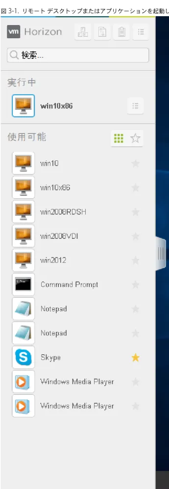 図  3 ‑ 1.   リモート デスクトップまたはアプリケーションを起動したときに表示されるサイドバー