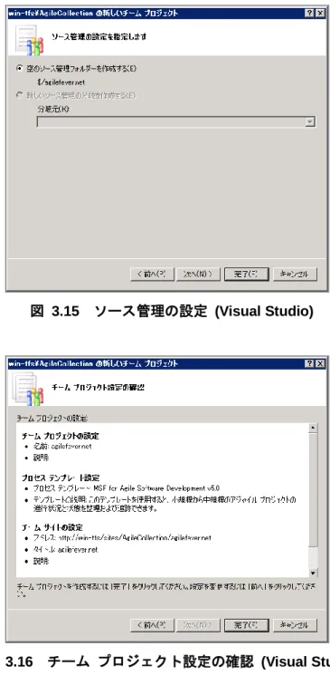 図   3.16   チーム プロジェクト設定の確認   (Visual Studio) 