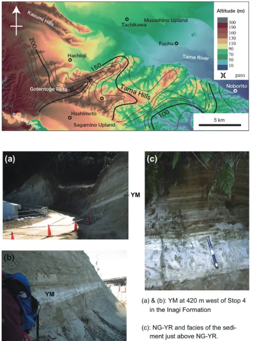Fig.  8 .  Landform and the summit  level map of the Tama Hills. 