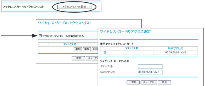 図 7-2:  ワ イ ヤレ ス ・ カ ー ド のア ク セス ・ リ ス ト 画面