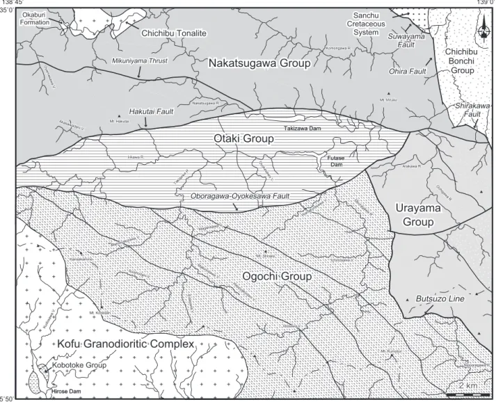 Fig. 1   Geological map of the Mitsumine district