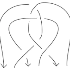 図 4: 閉じると Borromean 絡み目になる底タングル B． 同様に，(U q ev ) ⊗n のフィルトレーション F k ((U q ev ) ⊗n ) = n i=1 (U q ev ) ⊗i−1 ⊗ F k (U q ev ) ⊗ (U q ev ) ⊗n−i , k ≥ 0 を用いた完備化を ( ˜U q ev ) ⊗n˜ とする．閉じると algebraically split (すべてのフレーミング とすべての絡み数が 0) になる n 成分底タングルの普遍 sl 2 不変量は ( ˜