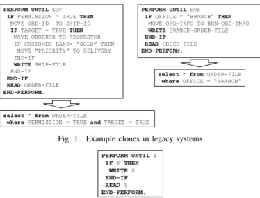 Fig. 1. Example clones in legacy systems