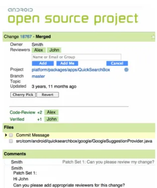Fig. 1: An example of Gerrit code reviews in Android Open Source Project.