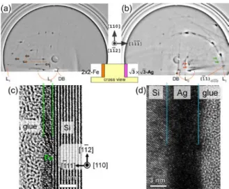 Fig.  5.  (color online). Typical RHEED patterns obtained  from (a) 2 × 2-Fe on Si (11