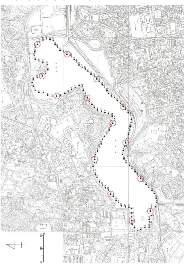 図 1    春採湖湖岸の捕獲地点（140 地点） 