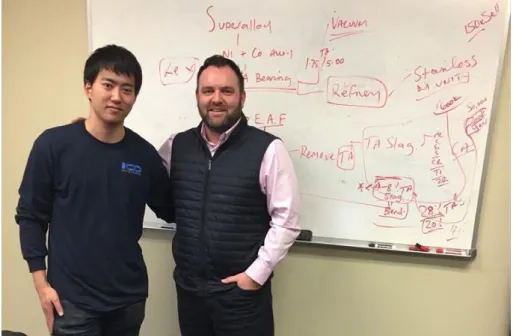 図 7. ICD Alloys &amp; Metals LLC. President, Dr. Steve Conlin 氏  (右)  と筆者  (左)。ニッケル基超 合金のリサイクルの現状や将来のレニウム需要に関して長時間の研究討議を行った。   
