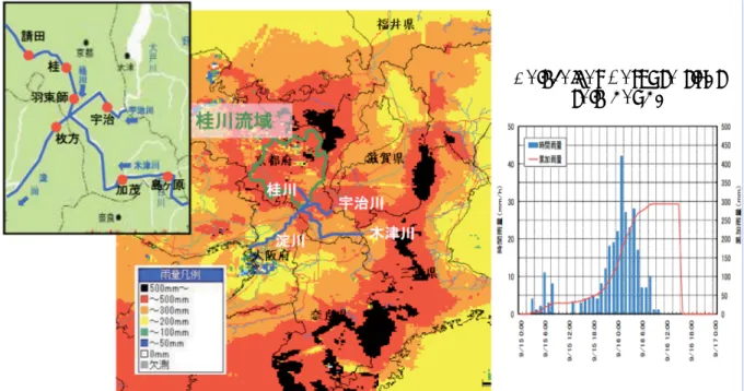 Table 1  Comparison rainfalls and discharges due to typhoon 18 with design values at principal points of the Yodo river basin