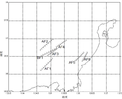 図 Ⅰ.3-3  若狭湾での基準断層モデル設定位置（土木学会, 2002 より抜粋） 