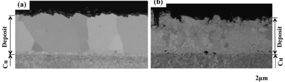 Fig. 8 Backscatter electron images of deposits obtained at 5000 A･m －2 from solutions with and without Zr 4＋ ions