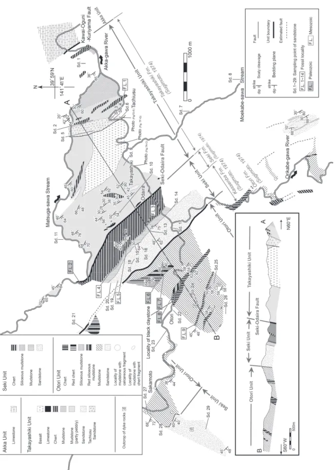 Fig. 3. Geological map and cross-section of the west Akka area.