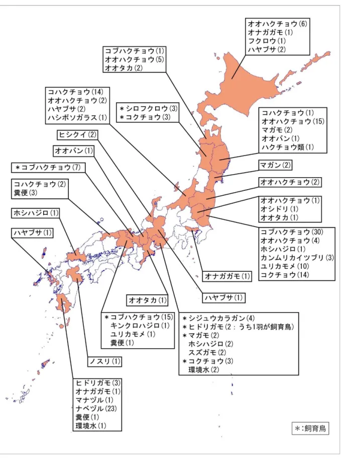 図 IV-8  野鳥において高病原性鳥インフルエンザが確認された都道府県 