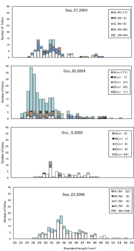 Fig.  1-11.  Standard  length  compositions  of  Tanakia  tanago  in  the  M  pond.