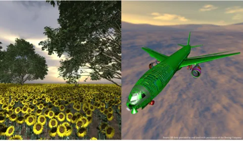 Figure 2.1: Sunflowers (1 billion triangles) and Boeing 777 (370 million triangles) from the works of Wald et al