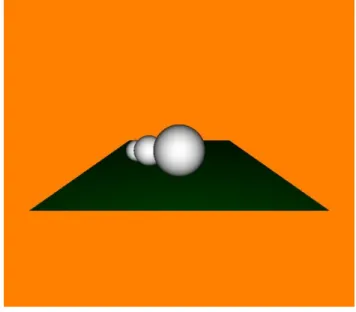 Figure 2.3: Simple non–recursive ray tracing of a green plane and three white spheres