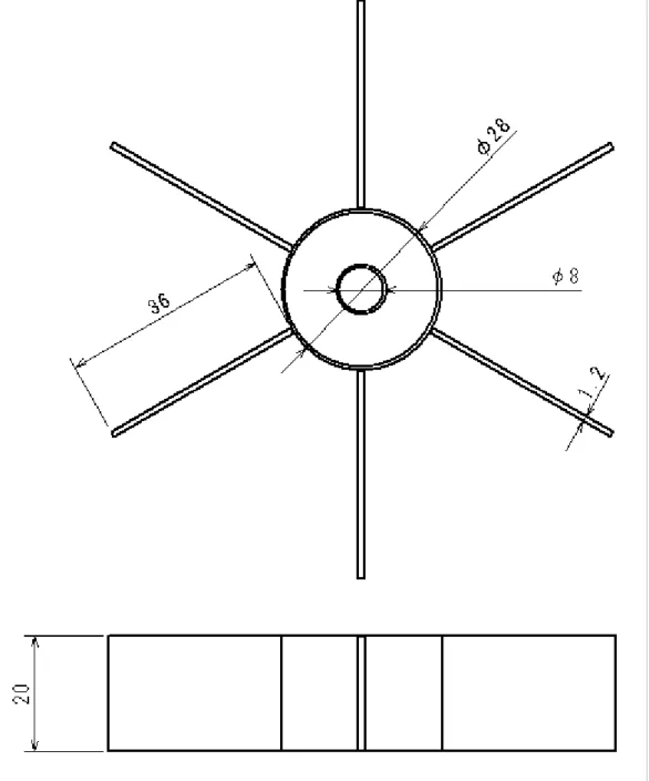 Fig. 2 － 2    Schematic diagram of 6-blade flat paddle(D=0.1m) 